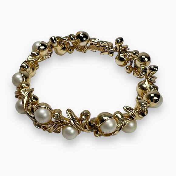 Sarah Coventry Royal Ballet Bracelet Rhinestones Faux Pearl Gold Tone Links Vtg - Picture 5 of 7